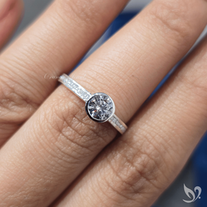 Sweet minimalist engagement <b>ring</b> 0.50ct round cut IGI certified lab grown diamond delicate bezel <b>set</b> <b>ring</b> with diamond band in w - Product Image 4