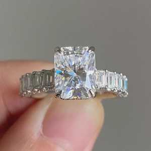 Luxury Moissanite 3CT Radiant And <b>Emerald</b> Cut Diamond Sparkly <b>Ring</b> Original 925 <b>Silver</b> Fine Wedding Party Jewelry for Bride - Product Image 1