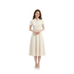 Vestidos de Mujer de Manga Corta de la Más Alta Calidad, Elegantes Vestidos Midi de Oficina con Detalle de Botones, Vestido Casual de Mujer en Tela Tejida - Product Image 1