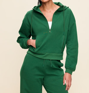 <b>Women's</b> <b>Green</b> Hooded Sweatshirt Full Sleeve <b>Fleece</b> Zipper Front Solid Winter Wear 100% Organic Cotton Custom Printed Wholesale - Product Image 3