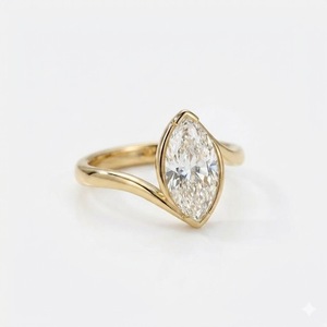 Bague de fiançailles en or massif 14 carats avec diamant marquise de 1,25 ct, sertie clos, solitaire bypass pour femme, bagues en diamant de laboratoire, bijoux fins - Product Image 1