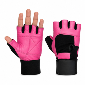 Pink Leather <b>Half</b> Finger Fitness Gloves Magnetic Closure Non <b>Slip</b> Breathable Workout Training for Weightlifting Cycling Gym - Product Image 3