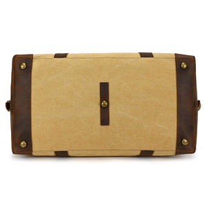 Canvas Heavy Duty Duffle Bag with Brown Leather Handles and Zipper Closure Customizable for Outdoor Travel and Weekend Use - Product Image 6