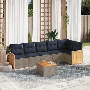 Set Divano da Giardino in Polyrattan Grigio a 7 Pezzi con Cuscini - Collezione Arredamento Patio - Product Image 1