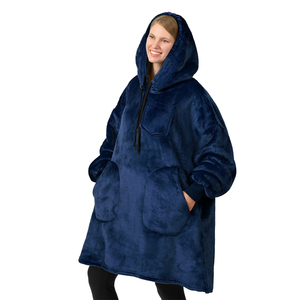 Oversized Wearable <b>Blanket</b> Hooded Sweatshirt Soft Sherpa <b>Lined</b> Solid Pullover Front Logo Pockets Women Kids Autumn Winter Spring - Product Image 2
