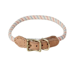 Nuevo diseño de cuero genuino tostado y collar de perro de cuerda de nailon multicolor para mascotas de tamaño pequeño o mediano con accesorios de latón macizo - Product Image 3