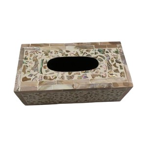 Caja de pañuelos rectangular de alta gama con incrustaciones de nácar y madera hecha a mano para decoración del hogar - Product Image 1