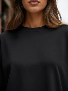 Camiseta de punto de manga larga para mujer, cuello redondo, holgada, transpirable, 100% algodón, estilo oversize - Product Image 6