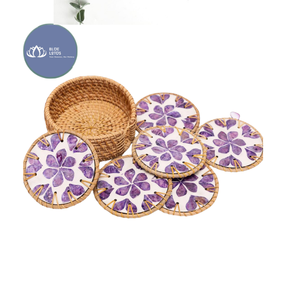 Posavasos de Cerámica y Ratán Hechos a Mano de Alta Calidad, Decoración Redonda para Mesa - Product Image 5
