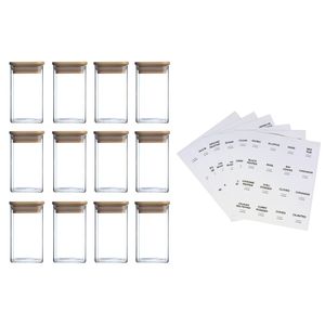 Barattoli di vetro con coperchio in bambù da 12x8 once etichette per dispensa scrivibili 72 adesivi per contenitori di condimento vuoti barattoli - Product Image 3