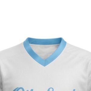 Men White Blue Sublimated <b>Ice</b> Hockey V Neck Striped Jersey Polyester Sports Shirt Team Wear Performance Match Apparel - Product Image 3