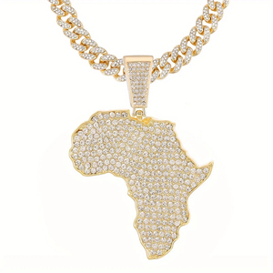 Collier ras du cou pour homme Briva Jewels en or 14 carats plaqué or avec pendentif carte du monde en moissanite, chaîne cubaine, certifié IGI, cadeau - Product Image 1