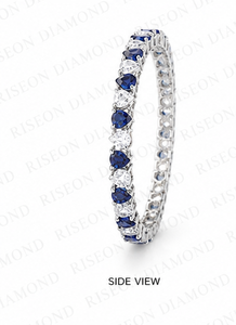 Elegante pulsera de tenis en oro blanco de 18 quilates con piedras de corte pera azul real alternadas y diamantes blancos brillantes, diseño de lujo. - Product Image 3