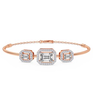 Pulsera Personalizada, Oro de 9k/10k/14k/18k, Esmeralda Verde Halo, Diamante de Laboratorio, Pulsera Abrible, Joyería Certificada IGI para Mujer - Product Image 5