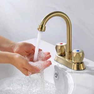 Rubinetto per lavabo da bagno Centerset a 2 maniglie con scarico a scomparsa, in acciaio inossidabile, con tubo di troppopieno e tubo flessibile di alimentazione - Product Image 6