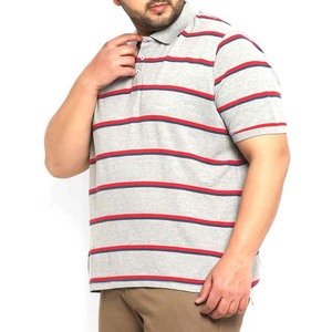 Polo à manches courtes rayé gris, rouge et bleu pour homme, en coton tricoté, coupe décontractée, boutons - Product Image 2