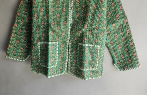 <b>Quilted</b> Floral <b>Jacket</b> Women's Cotton V-Neck Three Quarter Sleeve Spring Coat With Button Closure Green <b>Patterned</b> Design gift - Product Image 3