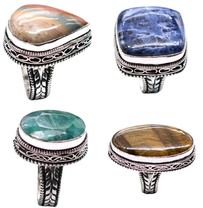 En gros, bagues vintage chrétiennes plaquées argent, avec pierres précieuses en laiton serties, brillantes et assorties, originales - Product Image 2