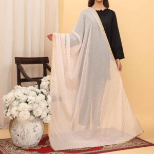 Mousseline de soie sérigraphiée blanche taille libre Dupatta PD5388 - Product Image 1