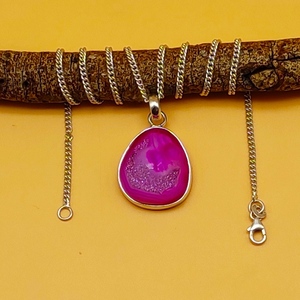 925 Sterling Silver <b>Necklace</b> with Pink Druze Gemstone Pendant Handmade Fashion Jewelry for Kids for Gifts or Parties - Product Image 2