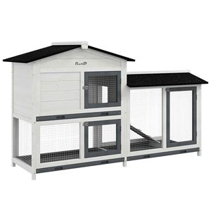 62-Inch <b>Rabbit</b> Hutch Removable Tray Wooden Guinea Pig <b>Cage</b> Small Animal Enclosure Featuring Asphalt Roof Lock Outdoor Furniture - Product Image 1