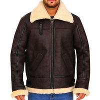 Veste d'hiver unisexe en cuir de mouton véritable avec col en fourrure chaude, doublure en sherpa, poche avant