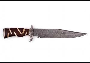 Handcrafted Damascus Steel Utility <b>Knife</b> Wood <b>Bone</b> Inlay <b>Handle</b> Damascus Guard Field Tool - Product Image 6