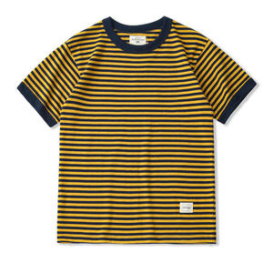 T-shirt à manches courtes rayé pour homme, coupe classique, col rond, en coton tricoté, décontracté, avec bordure contrastée - Product Image 1
