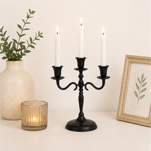 Vintage Matte <b>Black</b> Metal Candelabra 3 Arm Candle Holder Stand for Wedding Table Centerpiece Wholesale Decorative <b>Candlestick</b> - Product Image 2