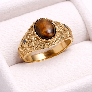 Anillo con Cabujón de Ojo de Tigre Natural, Bisel de Latón, Diseño Vintage, Hecho a Mano, Unisex, Elegante, para Regalo - Product Image 4