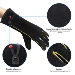 Gants de soudage en cuir de vachette, ignifuges, résistants, pour travaux industriels, protection contre les flammes, lutte contre les incendies, barbecue - Product Image 2
