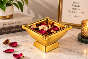 Handcrafted Brass Square Diya Decorative <b>Oil</b> <b>Lamp</b> Traditional Puja Deepak Aarti Prayer Light Beaded Rim Pedestal Home - Product Image 3