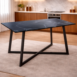 Mesa de Centro Moderna y Duradera con Tapa de Metal Negro, Base Geométrica de Metal con Marco Cruzado, Muebles para Sala de Estar, Diseño Interior Contemporáneo - Product Image 5