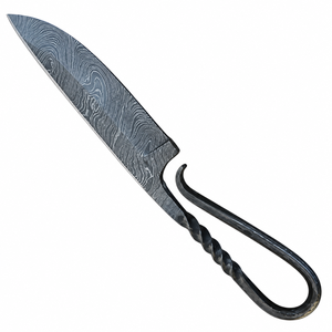 Cuchillo de Caza con Mango de Lazo Trenzado Negro y Patrón Damasco, Hoja Curva Gris Plateada, Estilo Forjado, Herramienta Utilitaria para Camping y Actividades al Aire Libre - Product Image 5