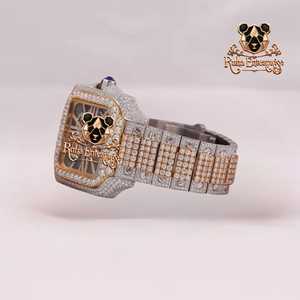 <b>Mens</b> Moissanite Diamond Style <b>Wristwatch</b> Featuring Steel Bracelet Links, Radiant Stone Setting and Modern Quartz Technology - Product Image 4