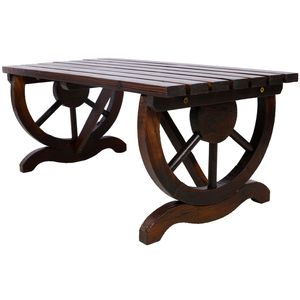 Panca Rustica da Esterno in Legno con Gambe a Ruota di Carro per 2 Persone, Arredo per Giardino, Portico, Patio o Cortile - Product Image 3