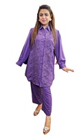 Ensemble musulman traditionnel deux pièces Coord pour femmes modeste chemisier en dentelle florale cordon de pantalon nouvelle version dinde en gros inde malaisie