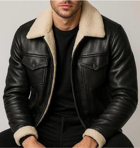 Waterproof Motorcycle Riding Leather Jacket <b>Fleece</b> Lined <b>Thermal</b> Winter Windbreaker Adjustable Hem Stand Collar Front Logo - Product Image 3