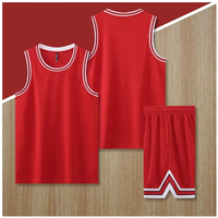 Seragam Basket Pria Custom Cetak Motif Winter Slam Dunk Warna Merah 100% Poliester Tanpa Lengan Bernapas