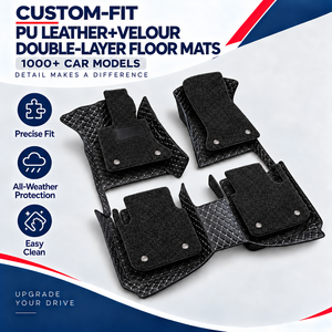 Premium PU Leather + Velour <b>Custom</b> Fit Full Coverage Diamond Quilted Non-slip Luxury Waterproof <b>Car</b> Floor <b>Mats</b> OEM ODM Liner - Product Image 1