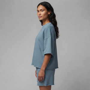 Conjunto de 2 Piezas para Mujer, de Alta Calidad, Hombros Caídos, 100% Algodón, 2 Tonos, Transpirable, por Encima de la Rodilla, con Encaje, Ropa Deportiva de Verano - Product Image 3