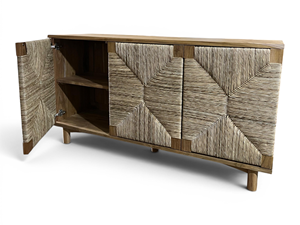 Unfinished Plantation Solid Teak Wood <b>Sideboard</b> with 4 Woven Seagrass Doors Solid Wood Tall Kitchen <b>Sideboard</b> for Living Room an - Product Image 1