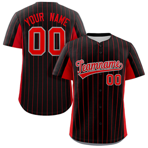 Maillot de baseball personnalisé noir et rouge, uniforme d'équipe boutonné, chemise de baseball personnalisée pour jeunes et adultes, fabricant OEM - Product Image 1