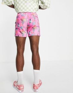 Pantalones cortos de hombre con estampado de dibujos animados rosas, con cordón, de secado rápido, informales, para nadar, de longitud corta, cintura media, tela de poliéster - Product Image 2