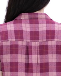 Custom Pink And Maroon Plaid Womens Short Sleeve Button Up Shirt Casual Summer Lightweight Breathable <b>Checkered</b> <b>Top</b> With Pocket - Product Image 6