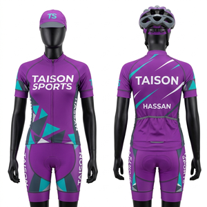 Conjunto Deportivo de Ciclismo para Mujer, Poliéster Premium de 180 GSM, Transpirable, Diseño con Paneles en Morado y Verde Azulado, Logotipo Personalizado por Sublimación - Product Image 1