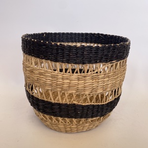 Customized Set of 2 Breathable Woven Seagrass <b>Round</b> Laundry <b>Baskets</b> in Black and Yellow Home Multi-Purpose - Product Image 6