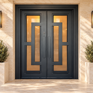 GA-40G Puerta de Entrada Doble de Madera Sólida Moderna de Última Generación con Vidrio Cortado por CNC para Apartamento - Product Image 1