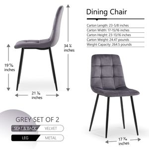 Set di 2 Sedie da Pranzo in Velluto Grigio con Gambe in Metallo per Sala da Pranzo o Cucina - Product Image 5