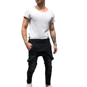 Overoles de Mezclilla Rectos Premium para Hombre, Ropa de Calle de Verano |   Pantalones de Moto Transpirables, Estilo Cargo, Lavados, de Alta Movilidad, Urbanos, con Tirantes - Product Image 3